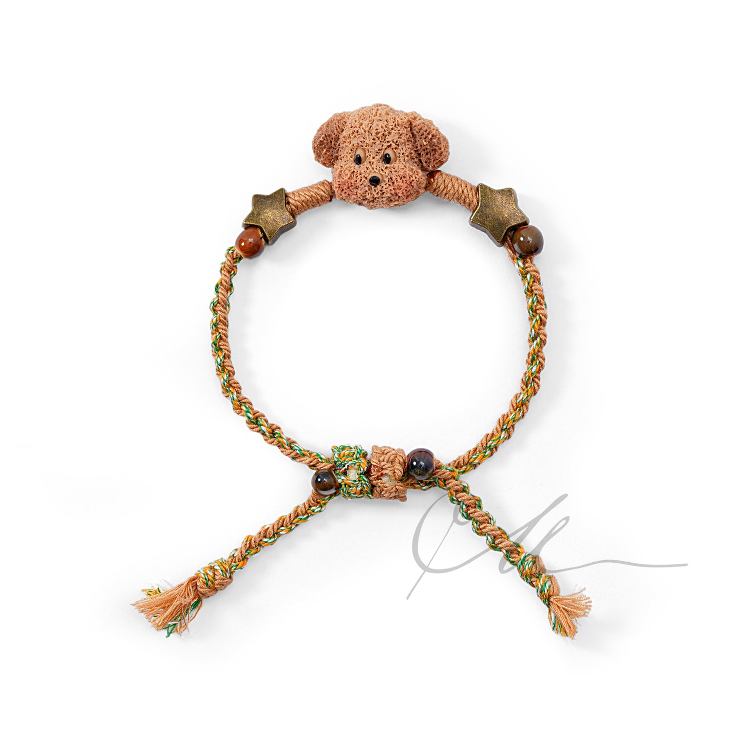 Handmade Ceramic Beaded Bracelet - Bohemian Tibetan Tassel Teddy Bear with Ethnic Braided Rope