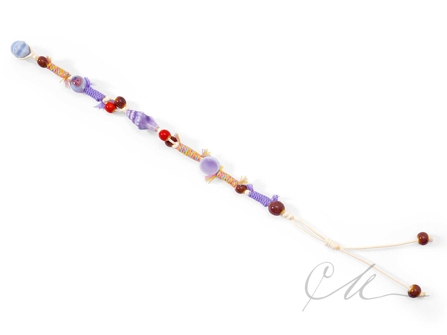 Lila | Handmade Ceramic Conch Tibetan Cord Bracelet β Dreamy Lilac Tones