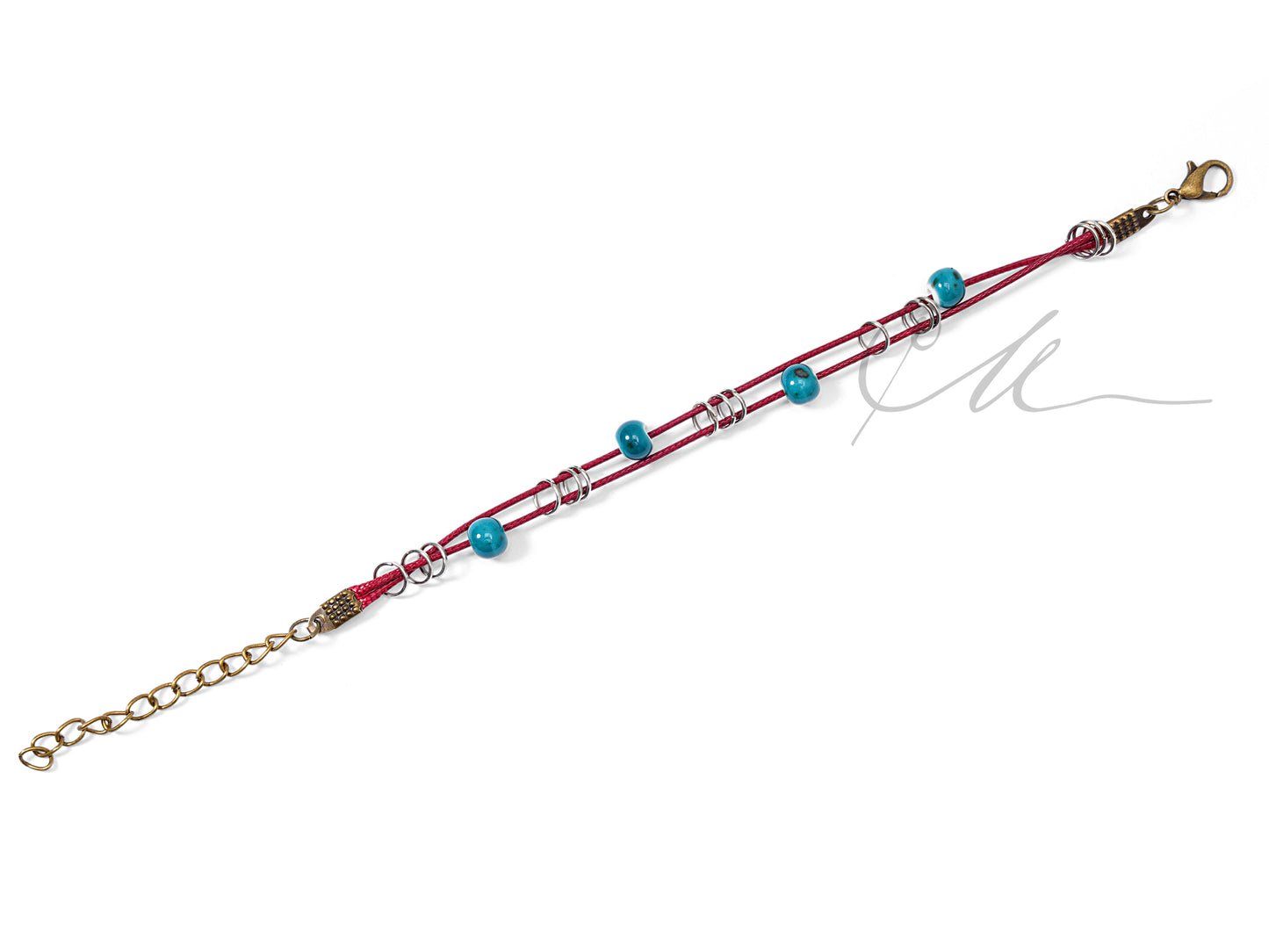 Rumi | Handmade Red Cord Bracelet with Ceramic Beads & Alloy Accents β Adjustable, Minimal Style