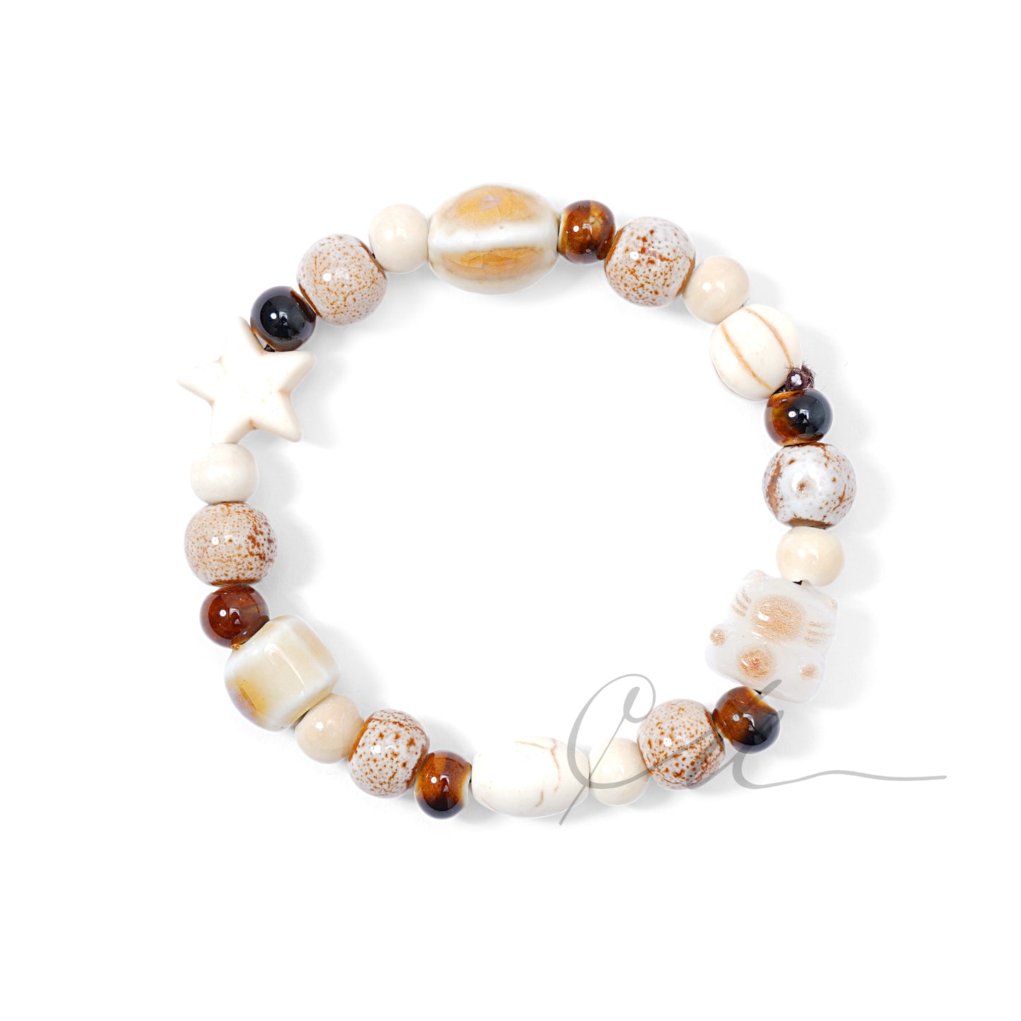 Stella | Handmade Ceramic Star Cat Bracelet – Seaside Whimsy on Elastic Cord