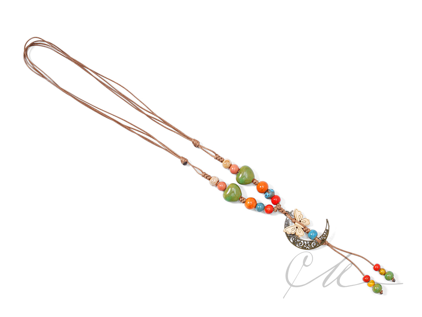 Selune | Handmade Ceramic & Wood Necklace β Butterfly in the Moon