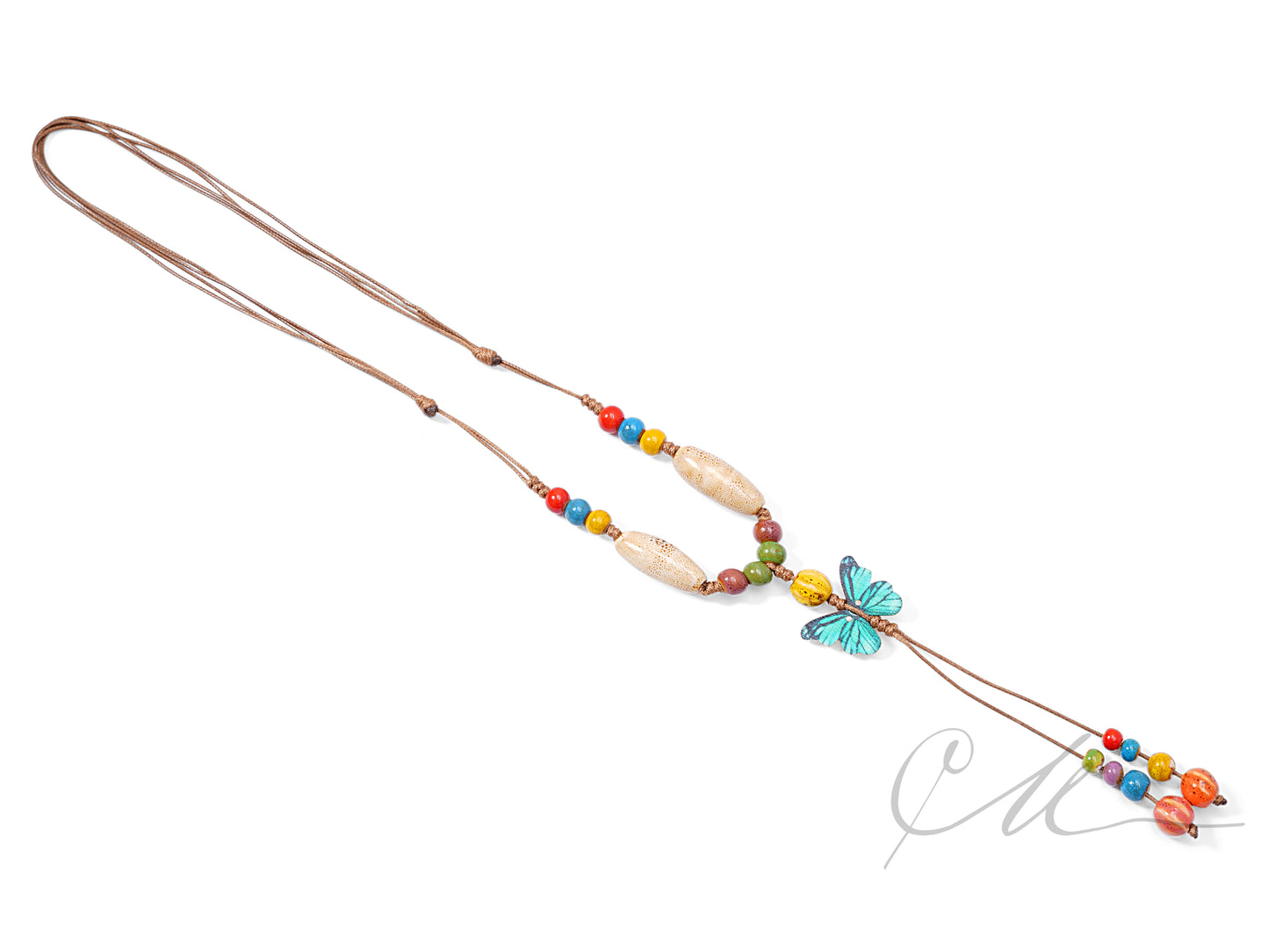 Niva | Handmade Ceramic Bead Necklace β Blue Butterfly & Colorful Whimsy