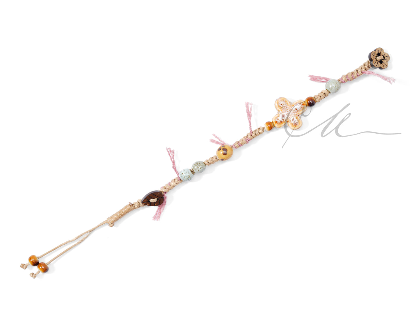 Mykae | Handmade Ceramic & Wood Bead Bracelet β Tibetan Knot Cord