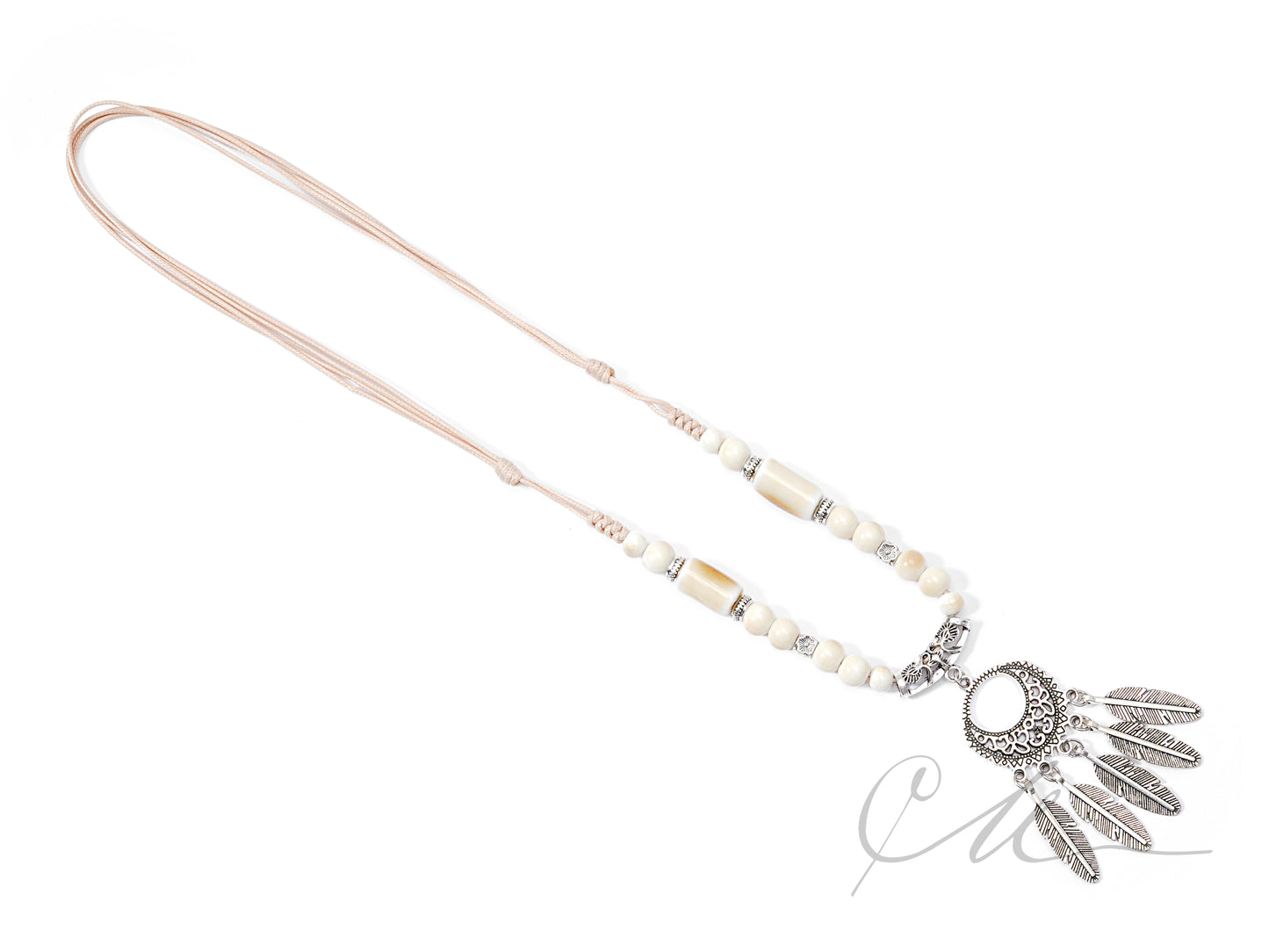 Lunara | Handmade Ceramic Moon & Feather Pendant Necklace β Blush Cord