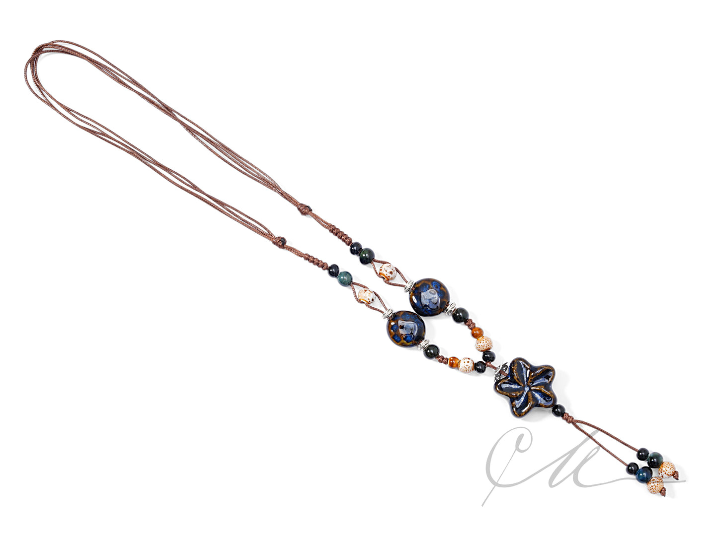 Nalaya | Handmade Indigo Bloom Ceramic Necklace β Dual Cord