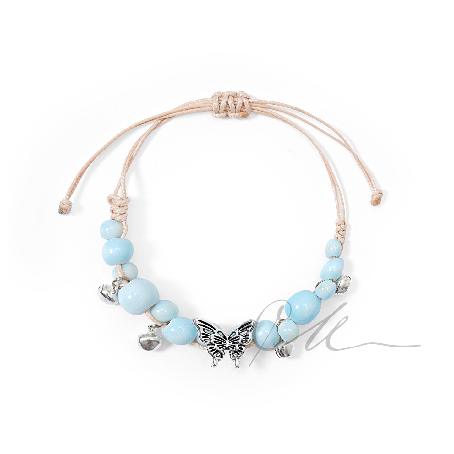 Serica | Handmade Pink Ceramic Butterfly Charm Bracelet – Soft Cotton Cord