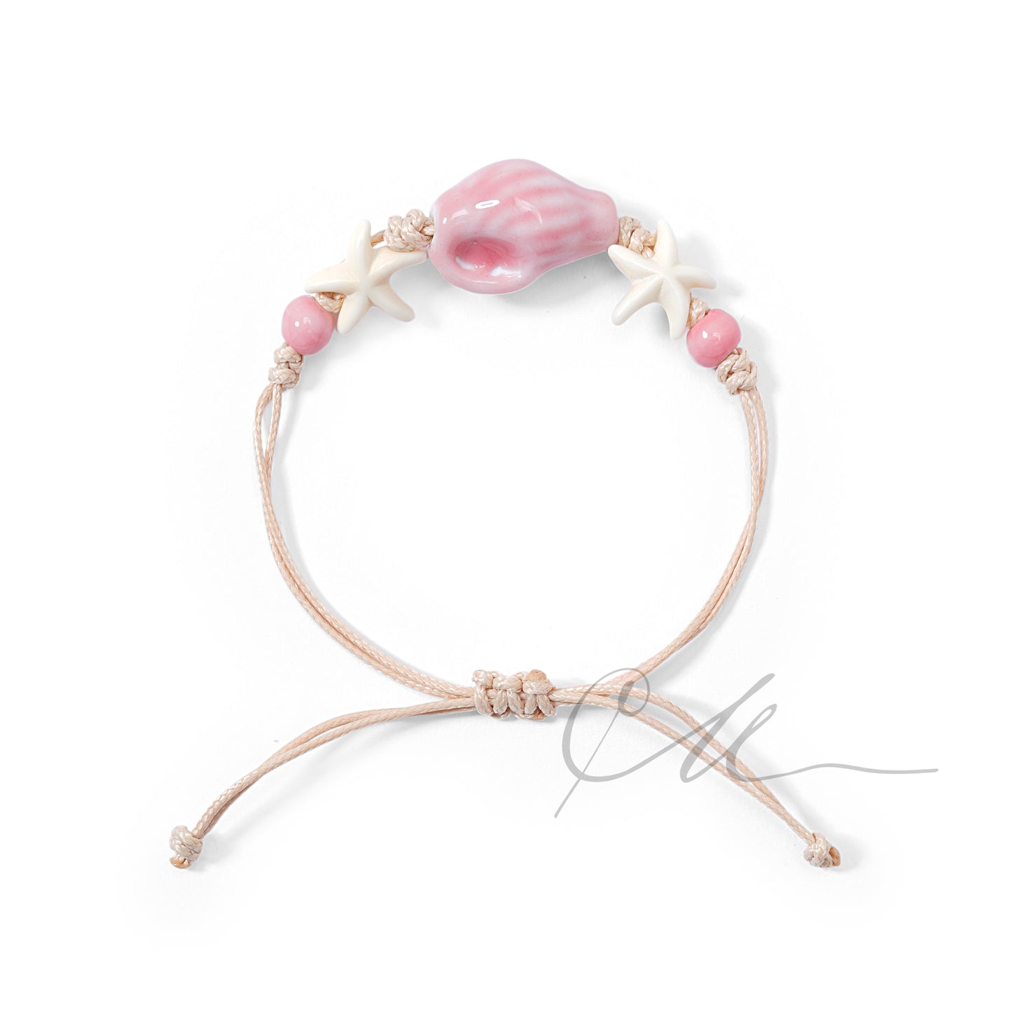 Moelle | Handmade Ceramic Conch & Starfish Bracelet β Sky Blue / Cream / Petal Pink