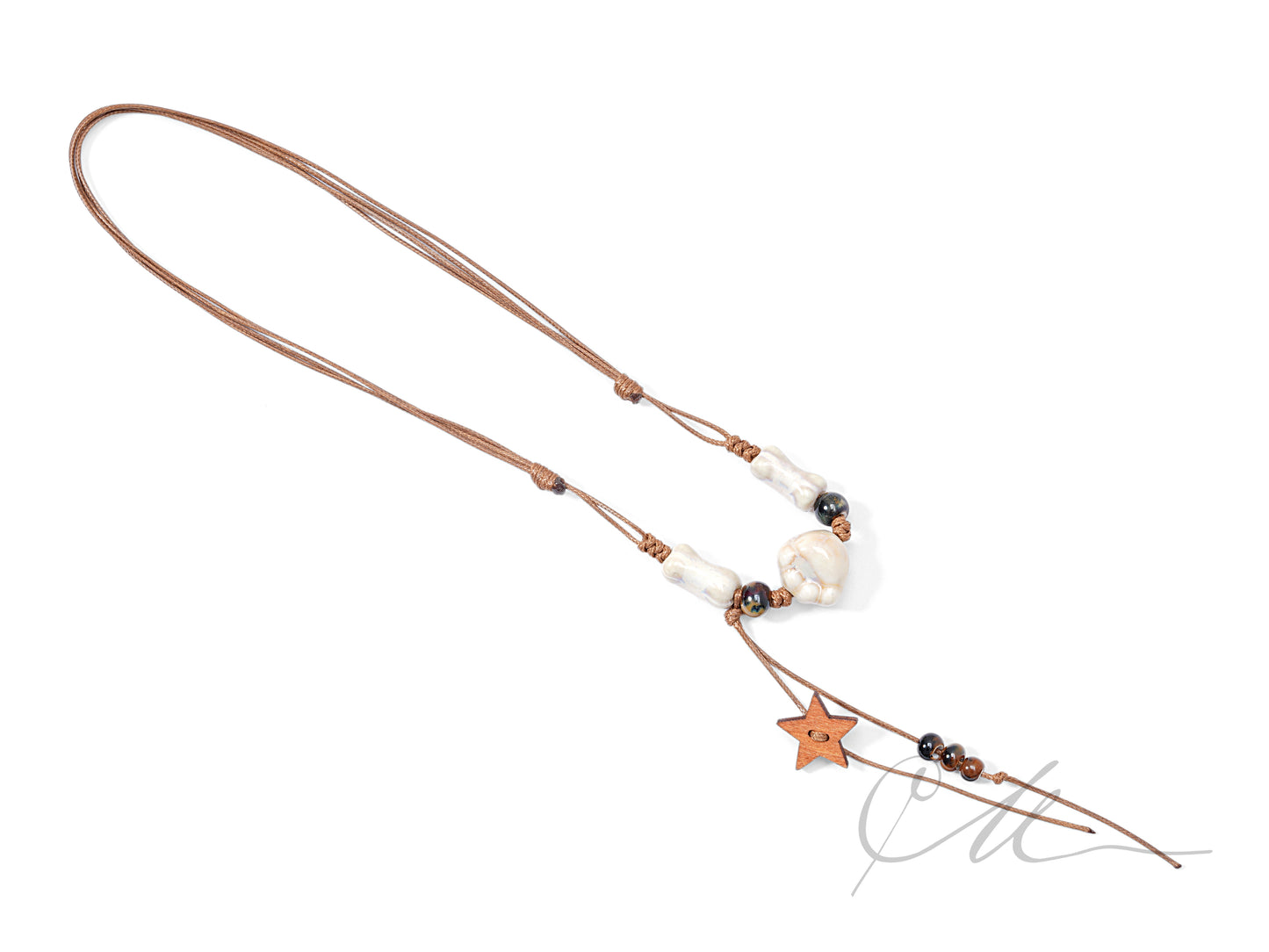 Saren | Handmade Star & Ceramic Pendant Necklace β Beige Cord