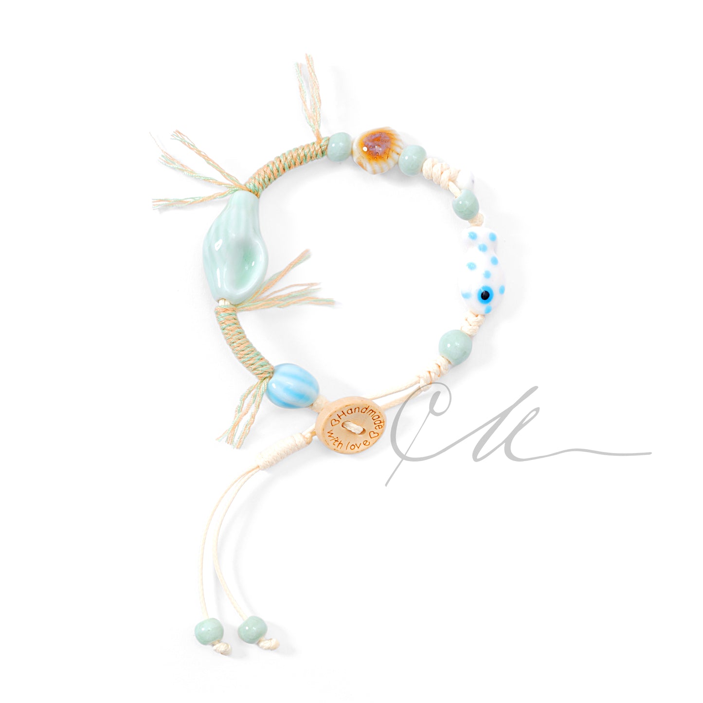 Naya | Handmade Ceramic Conch & Shell Tibetan Cord Bracelet – Fresh Summer Style