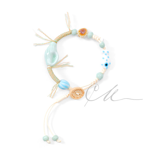 Naya | Handmade Ceramic Conch & Shell Tibetan Cord Bracelet – Fresh Summer Style