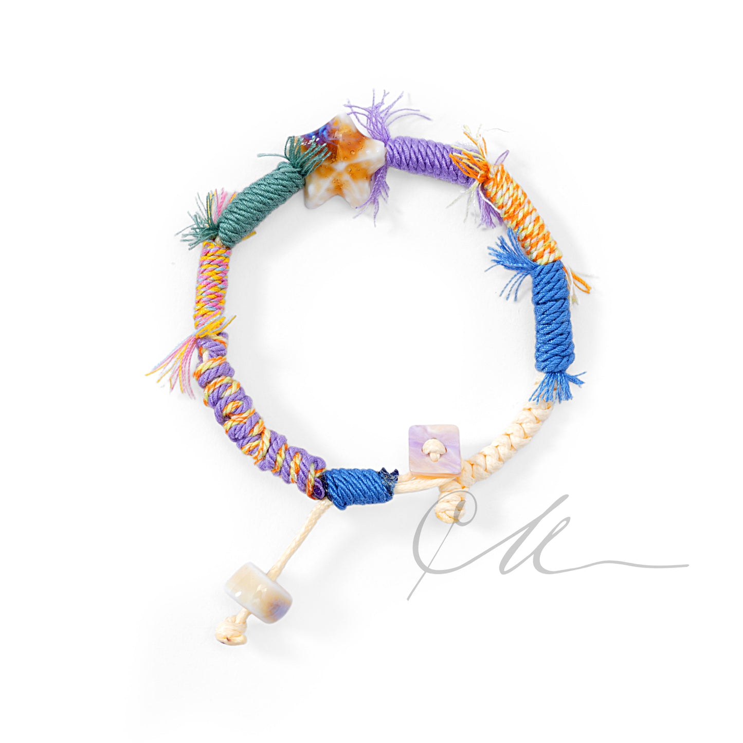 Mira | Handmade Ceramic Star Tibetan Cord Bracelet – Celestial Blues & Greens