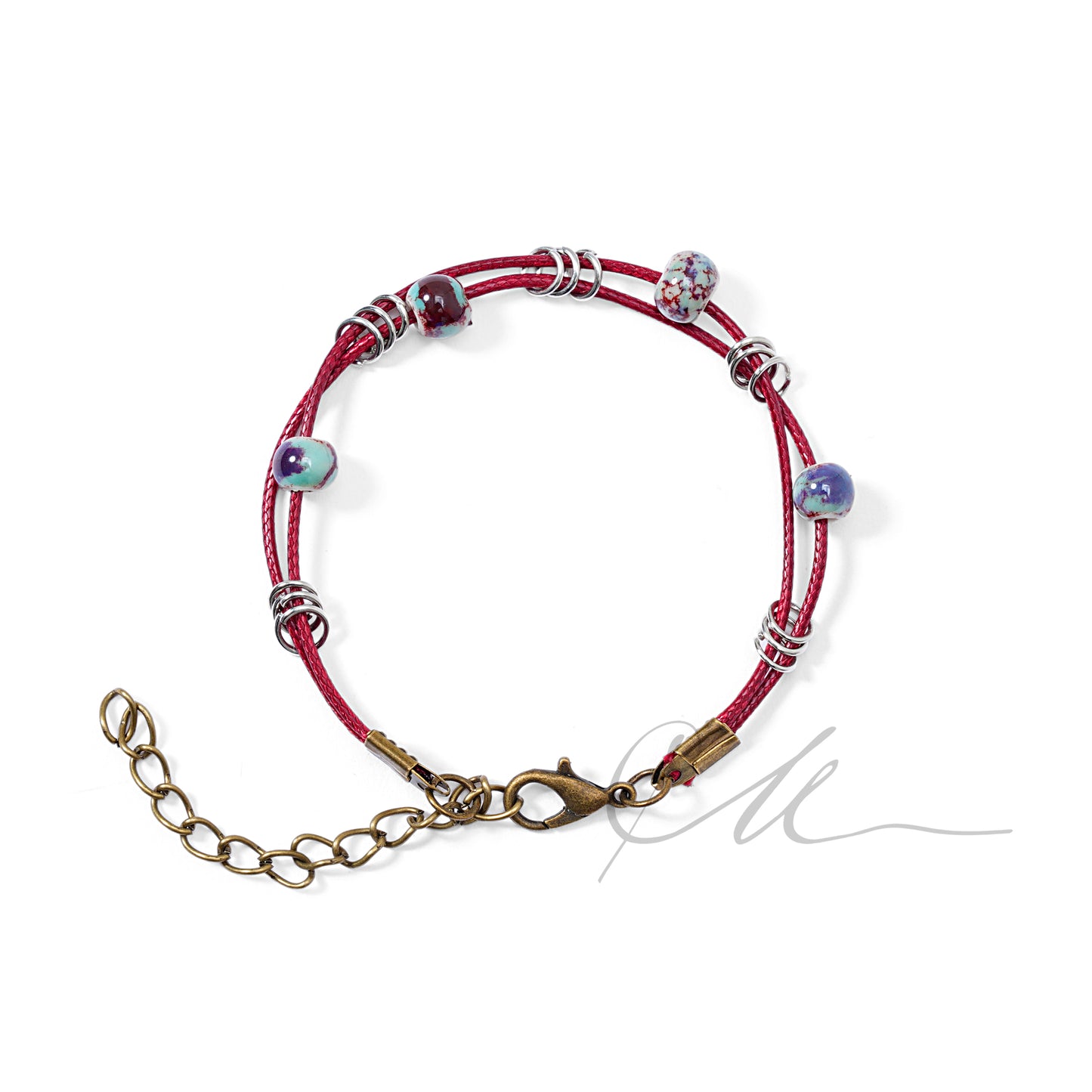 Rumi | Handmade Red Cord Bracelet with Ceramic Beads & Alloy Accents – Adjustable, Minimal Style