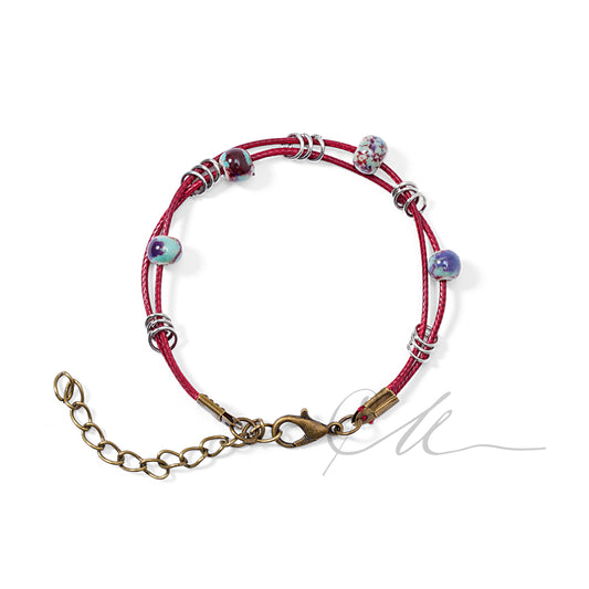 Rumi | Handmade Red Cord Bracelet with Ceramic Beads & Alloy Accents – Adjustable, Minimal Style