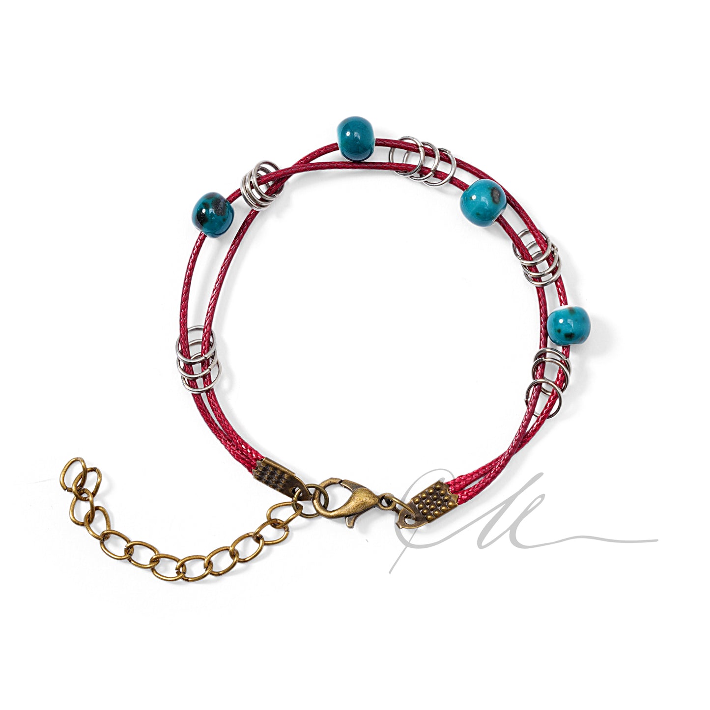 Rumi | Handmade Red Cord Bracelet with Ceramic Beads & Alloy Accents – Adjustable, Minimal Style