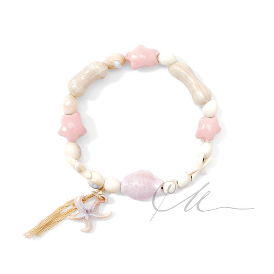 Nalu | Handmade Ceramic Sea Creatures Bracelet – Pink Fish & Star Charms on Elastic Cord