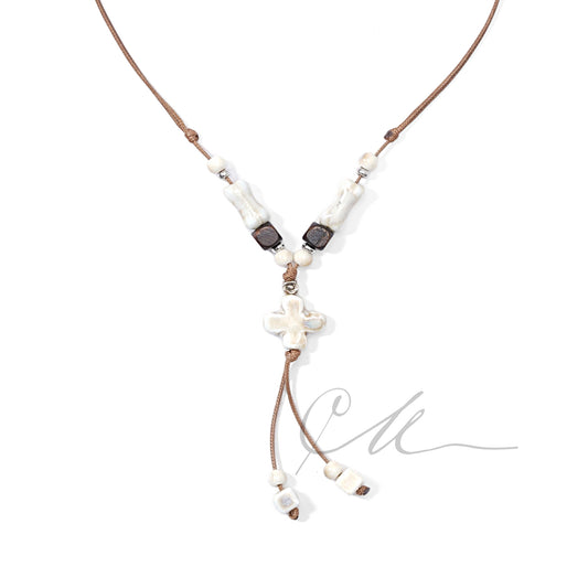 Tazha | Handmade Tribal-Inspired Ceramic Pendant Necklace – Earth Brown Tones