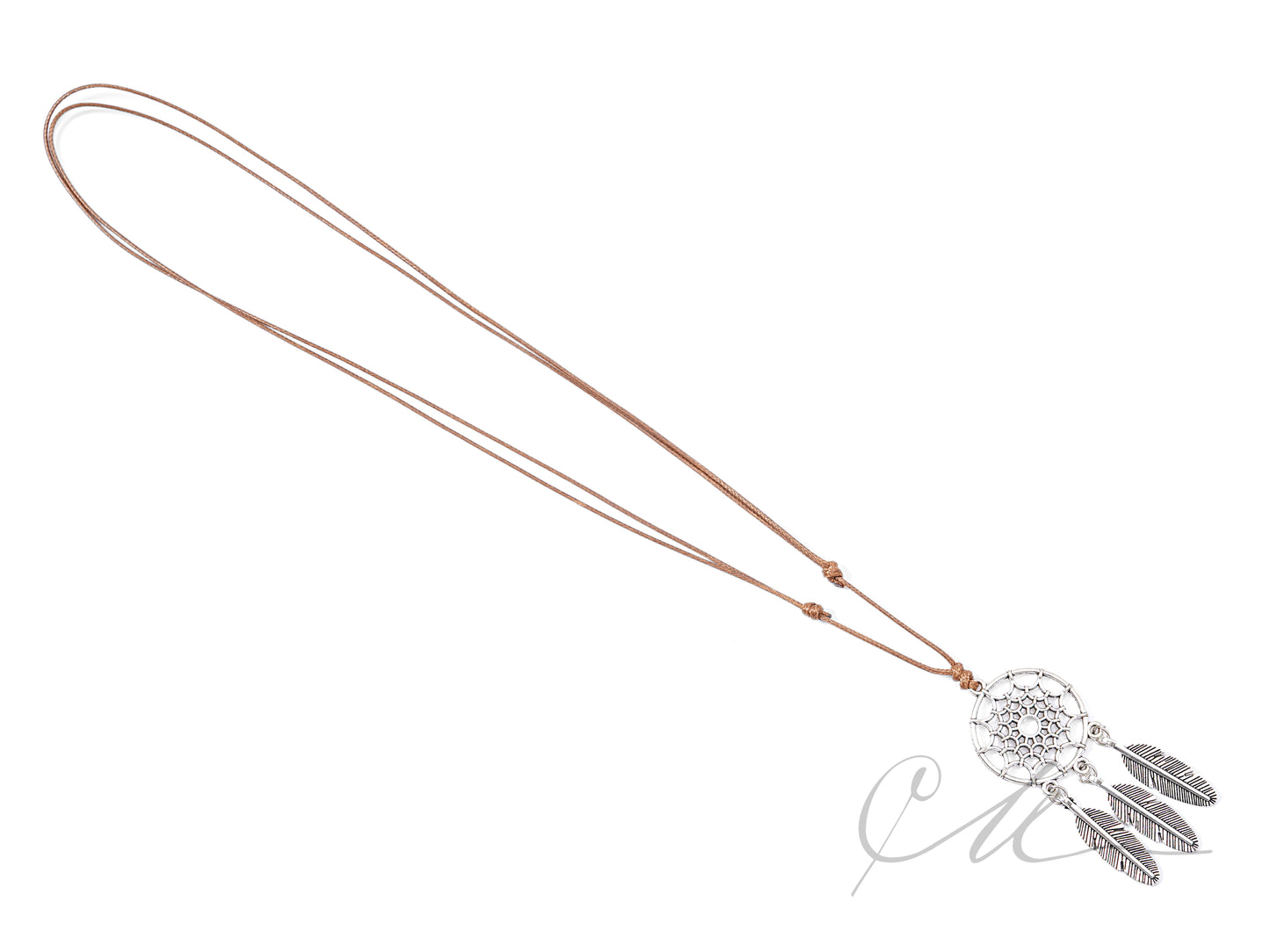 Sahna | Handmade Dreamcatcher Necklace with Silver Feathers – Adjustable Wax Cord