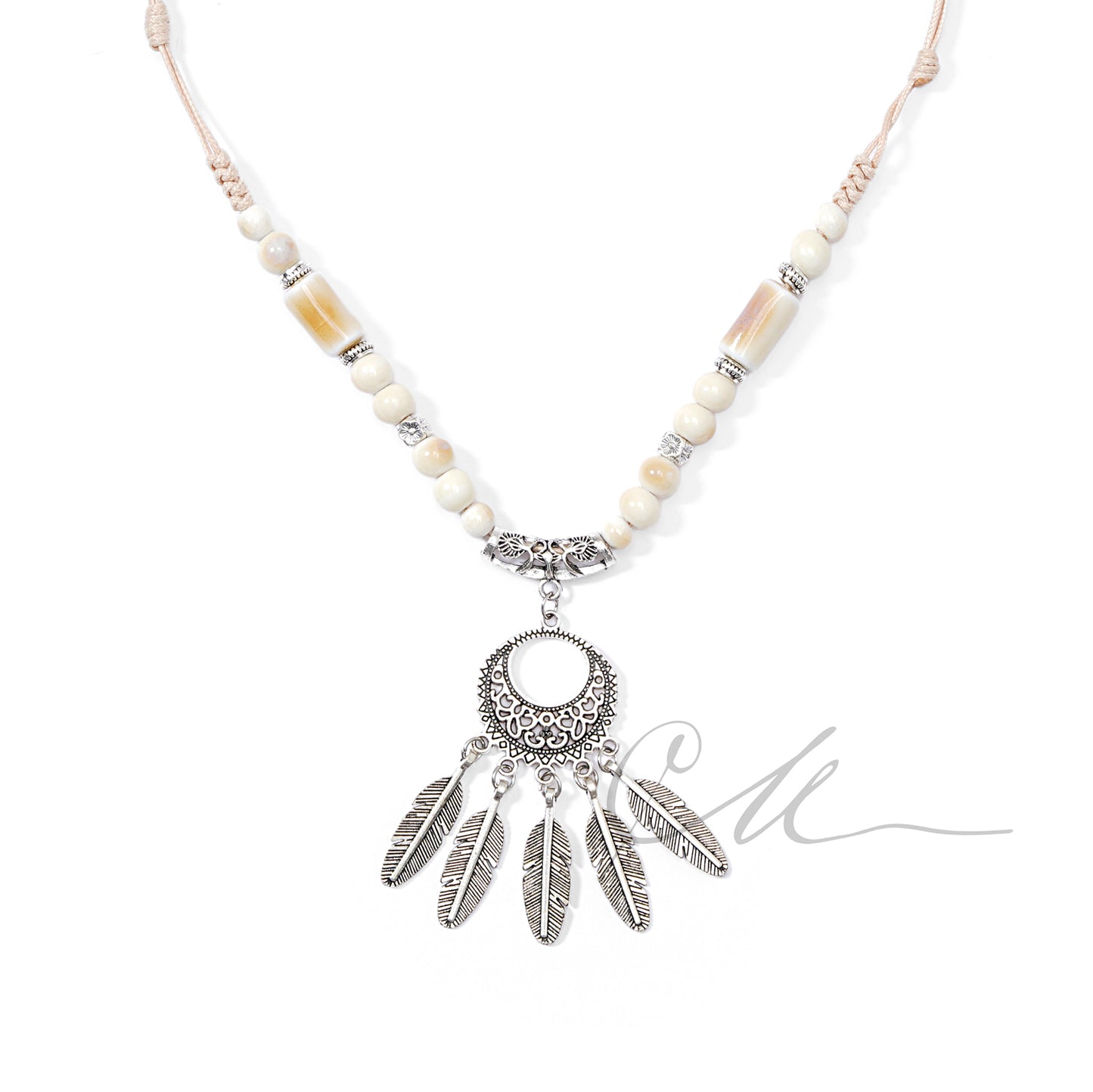 Lunara | Handmade Ceramic Moon & Feather Pendant Necklace – Blush Cord