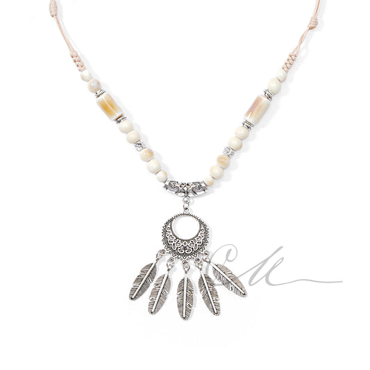 Lunara | Handmade Ceramic Moon & Feather Pendant Necklace – Blush Cord