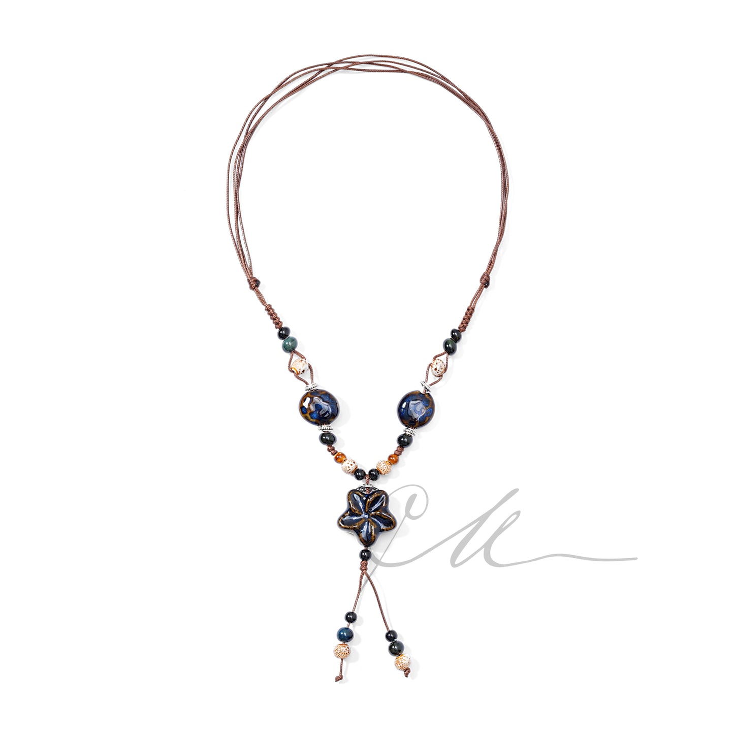 Nalaya | Handmade Indigo Bloom Ceramic Necklace – Dual Cord
