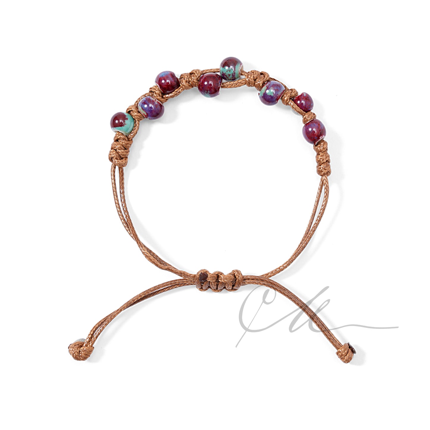 Nyra | Handmade Ceramic Beaded Macramé Bracelet – Wine & Teal Tones