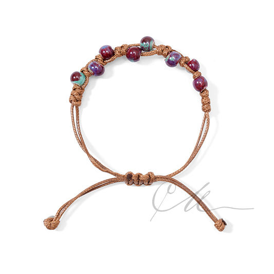 Nyra | Handmade Ceramic Beaded Macramé Bracelet – Wine & Teal Tones