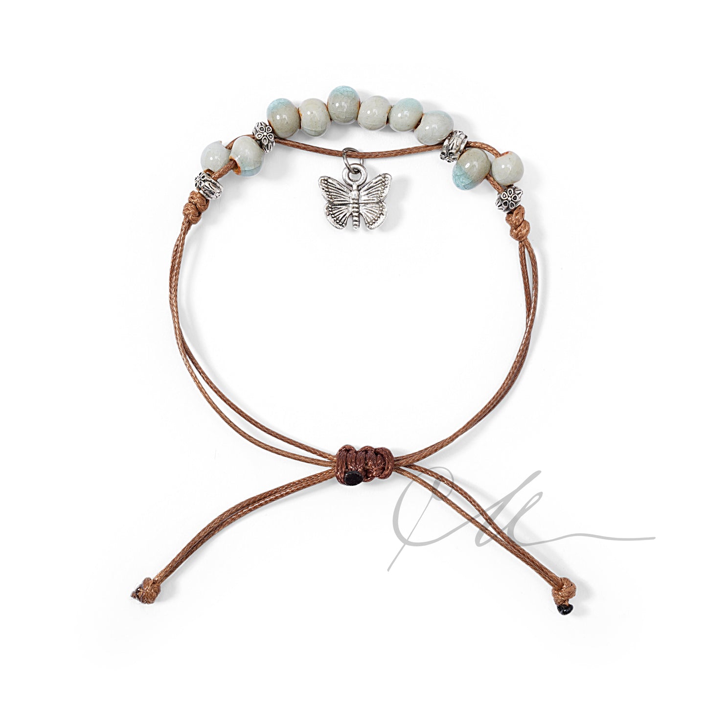Lunira | Handmade Sky Blue Ceramic Bracelet with Butterfly Pendant
