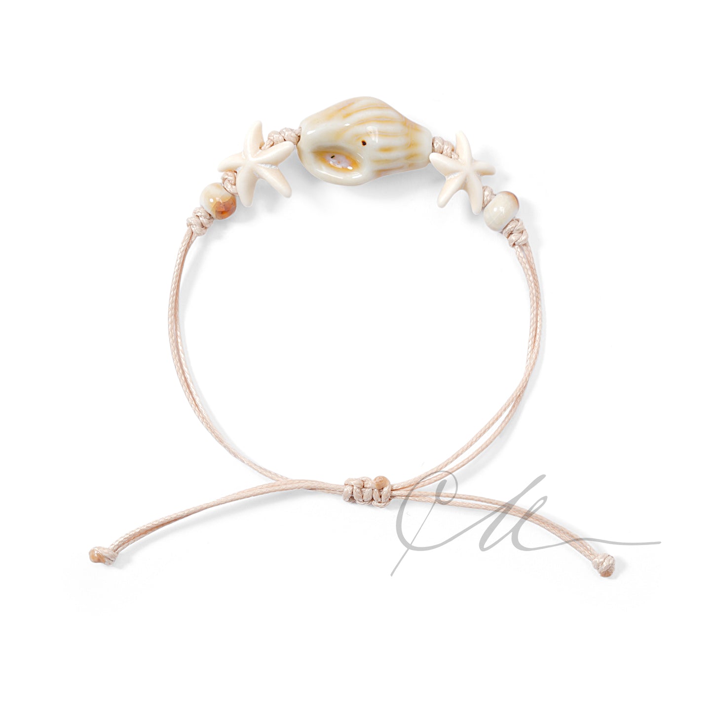 Moelle | Handmade Ceramic Conch & Starfish Bracelet – Sky Blue / Cream / Petal Pink