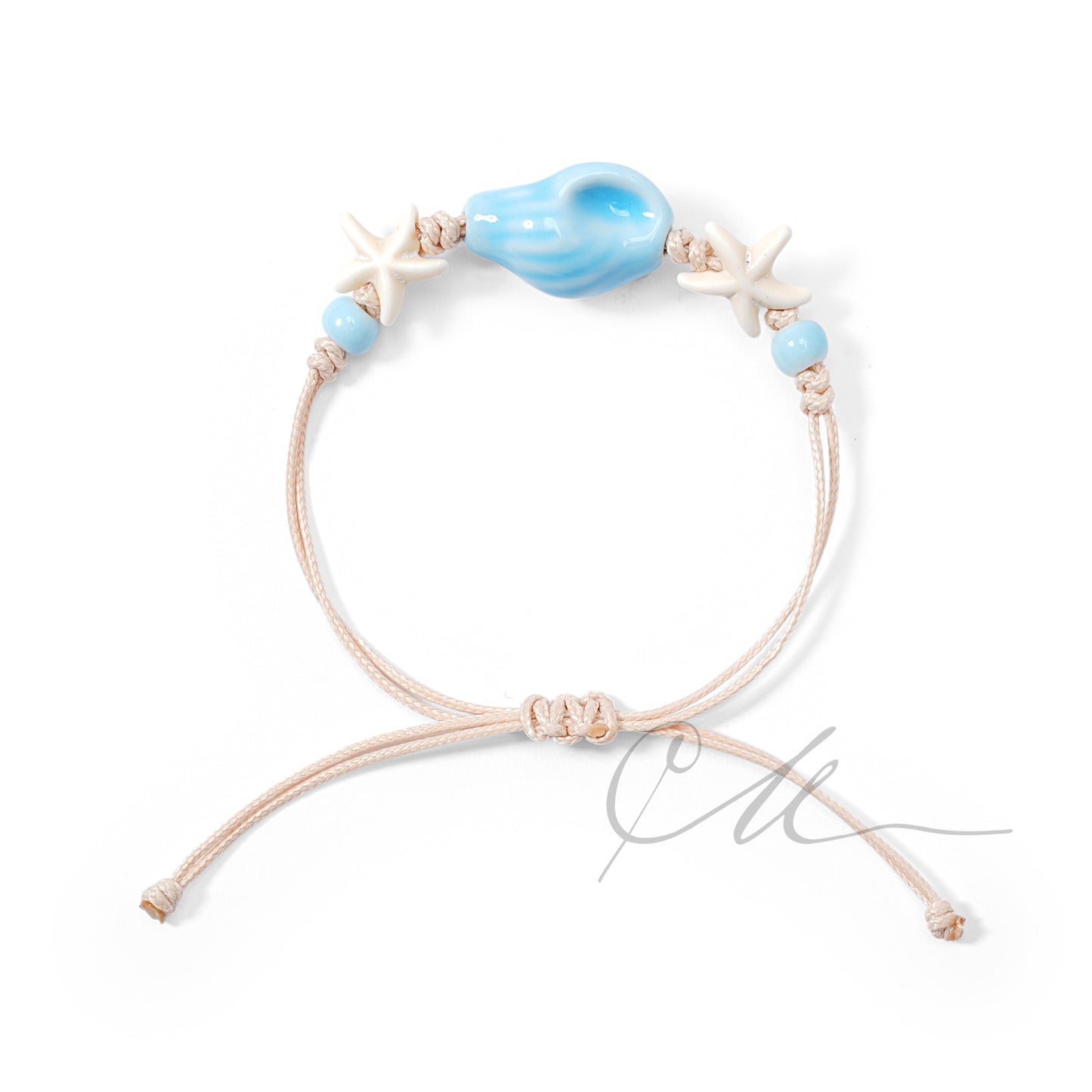 Moelle | Handmade Ceramic Conch & Starfish Bracelet – Sky Blue / Cream / Petal Pink