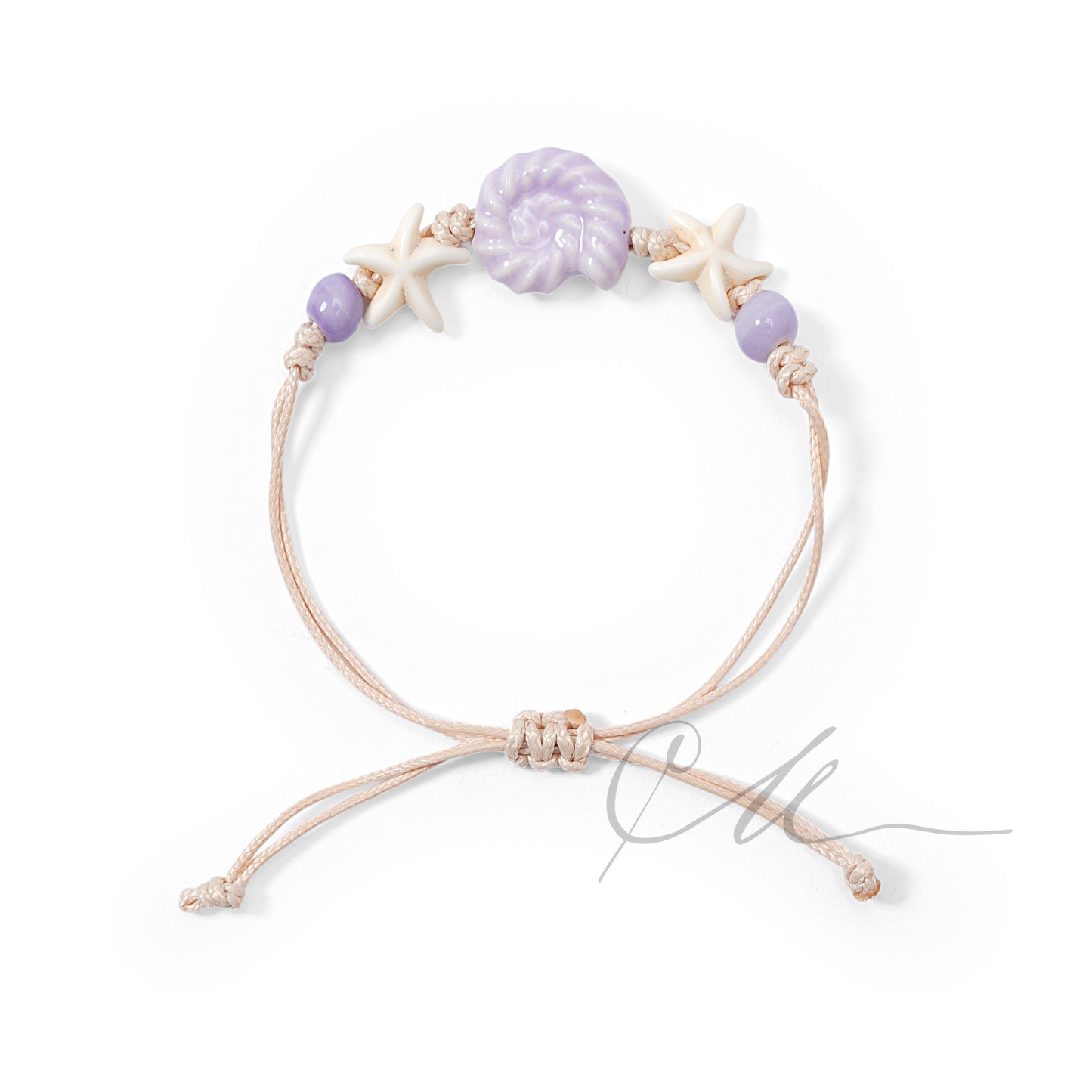 Corille | Handmade Lilac Spiral Shell & Starfish Bracelet