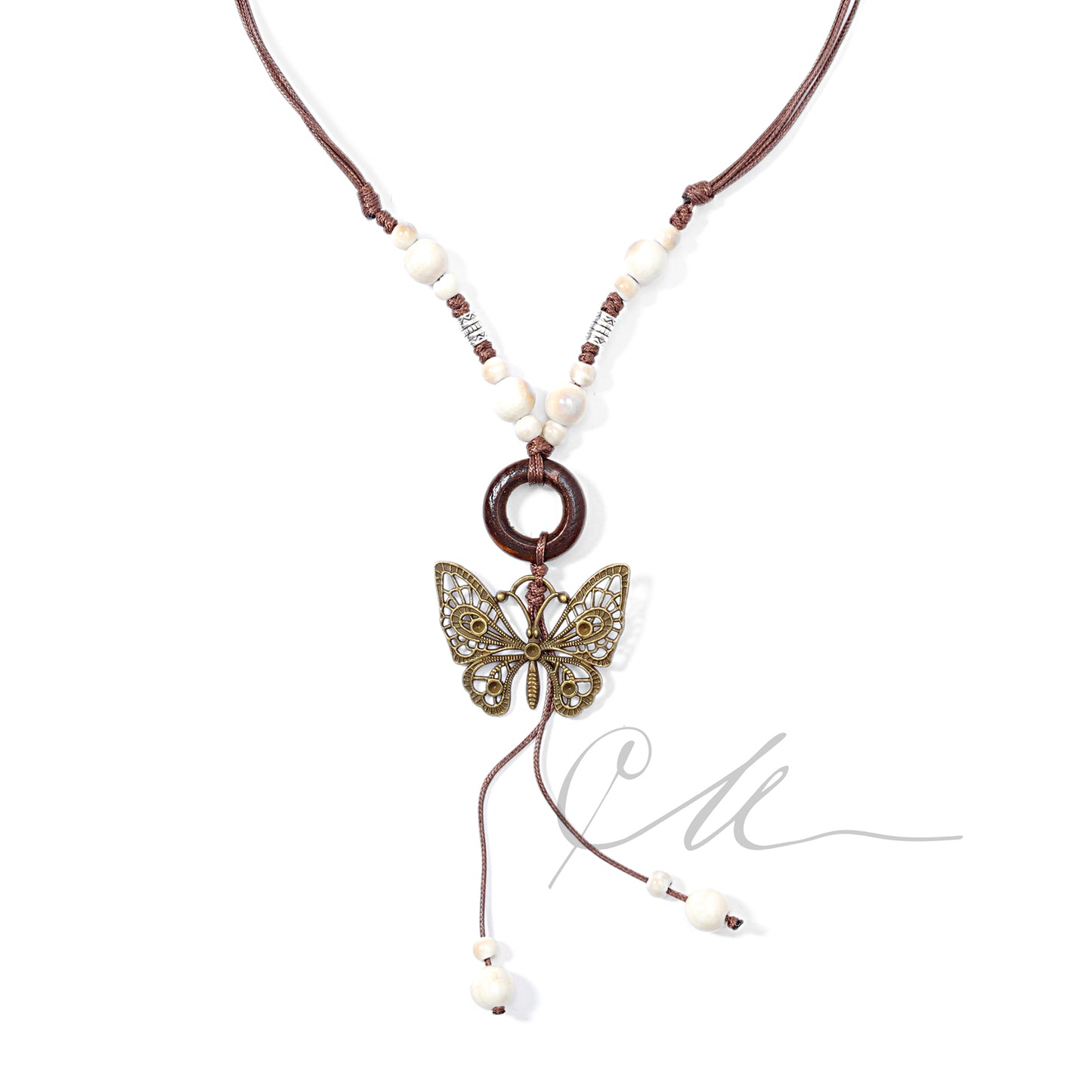 Aurela | Handmade Ceramic &amp; Butterfly Pendant Necklace – Earth Tones