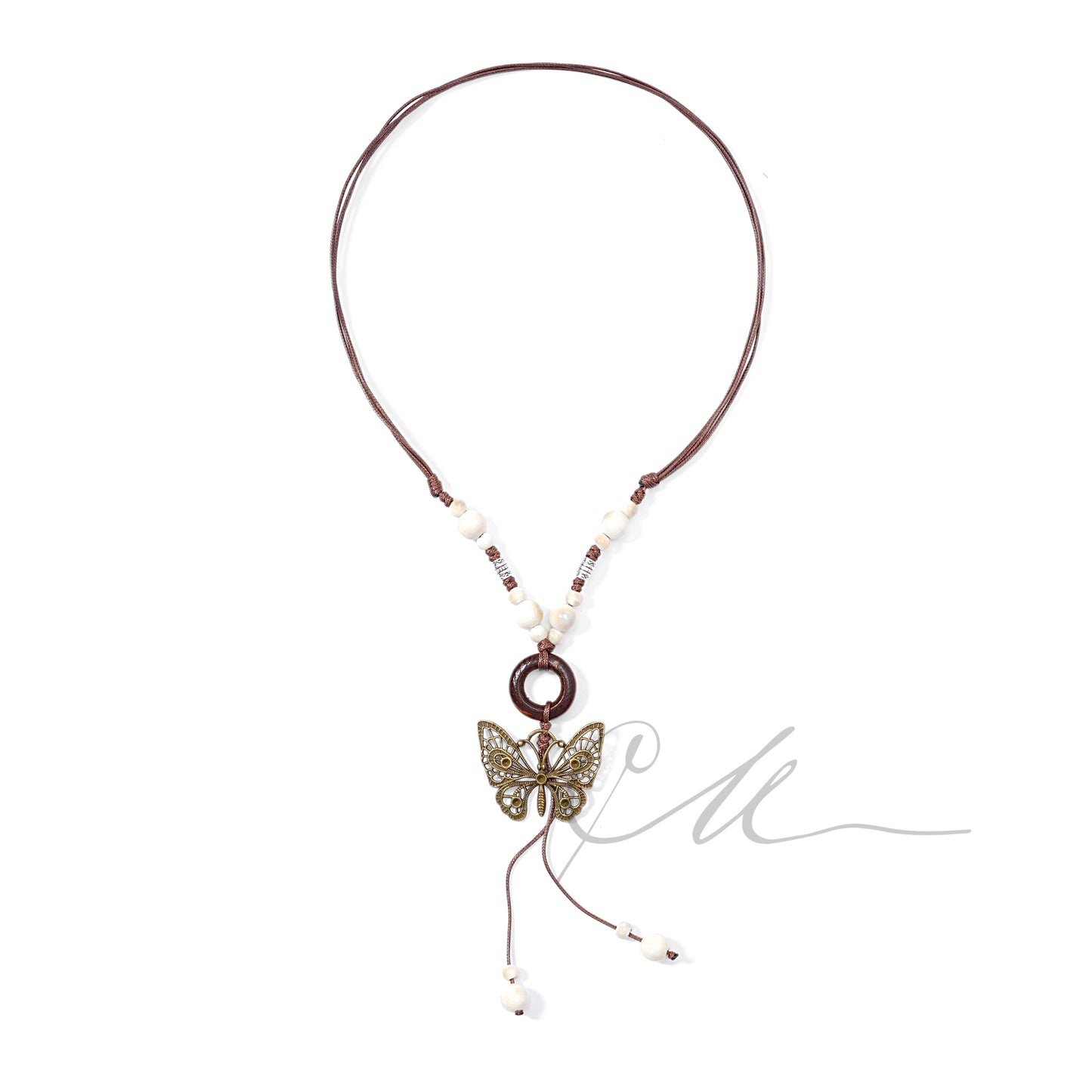 Aurela | Handmade Ceramic &amp; Butterfly Pendant Necklace – Earth Tones