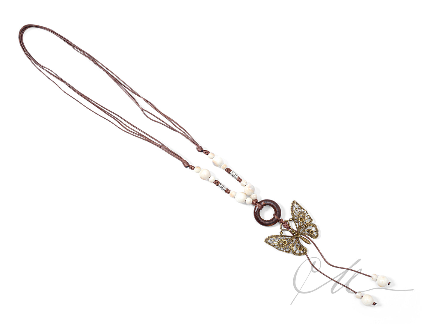Aurela | Handmade Ceramic &amp; Butterfly Pendant Necklace – Earth Tones